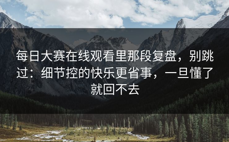 每日大赛在线观看里那段复盘，别跳过：细节控的快乐更省事，一旦懂了就回不去
