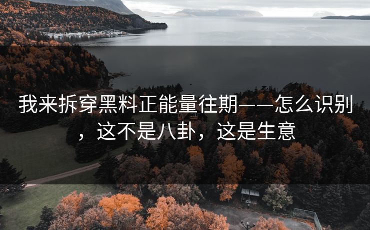 我来拆穿黑料正能量往期——怎么识别，这不是八卦，这是生意